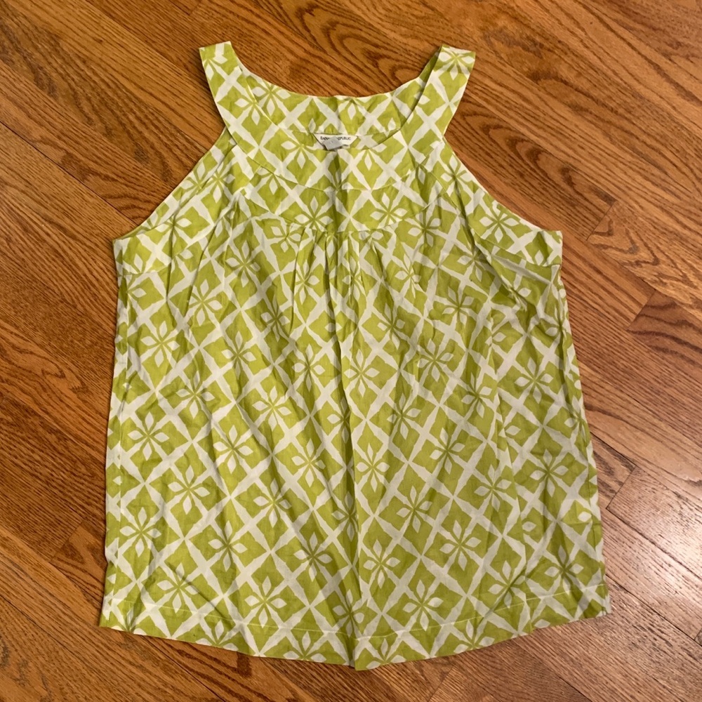 BANANA REPUBLIC Green/White Sleeveless Blouse, Lg